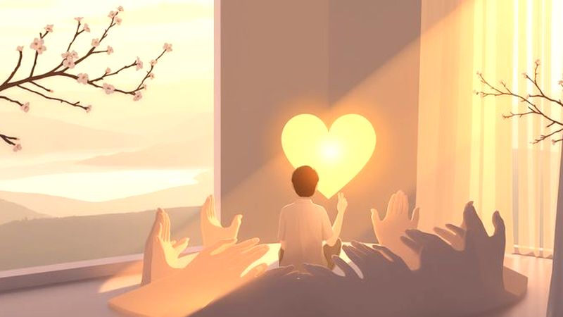 Un corazón luminoso irradia calma y esperanza